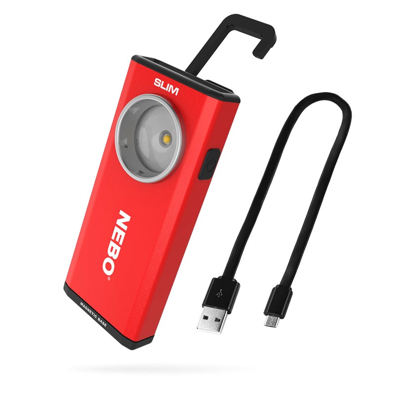 NEBO Slim Pocket Flashlight | 500 Lumens, Rechargeable Mini EDC Work Light, Magnetic Base & Dimmable Brightness, Durable & Water Resistant, Includes Charging Cable â€” Red - Image 1